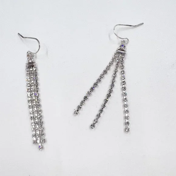 NWT - Indeed - Clear Rhinestone 3 Strand Dangle Silver Tone Fishhook Earrings - Picture 5 of 9